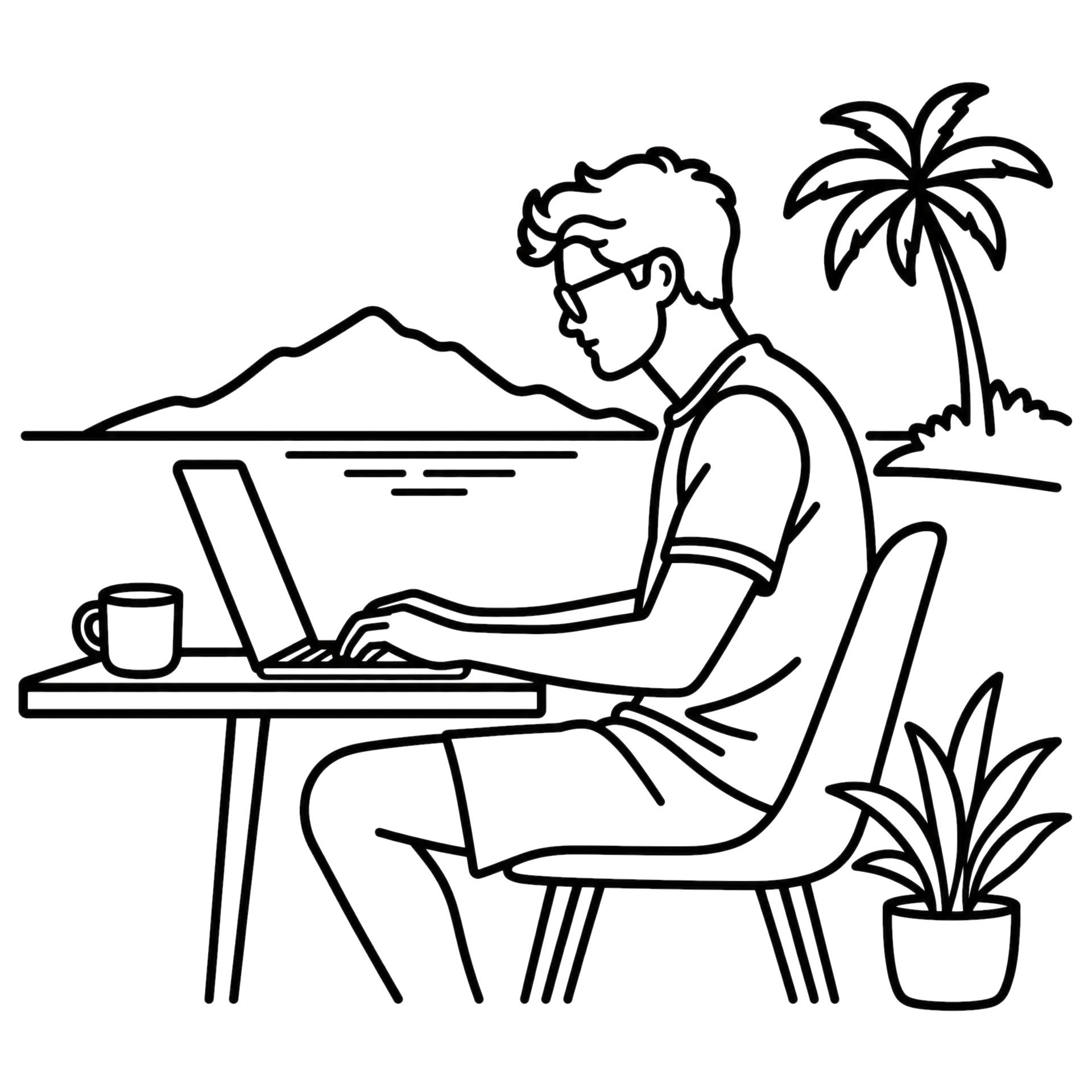 Travel Maker che lavora da remoto al laptop
